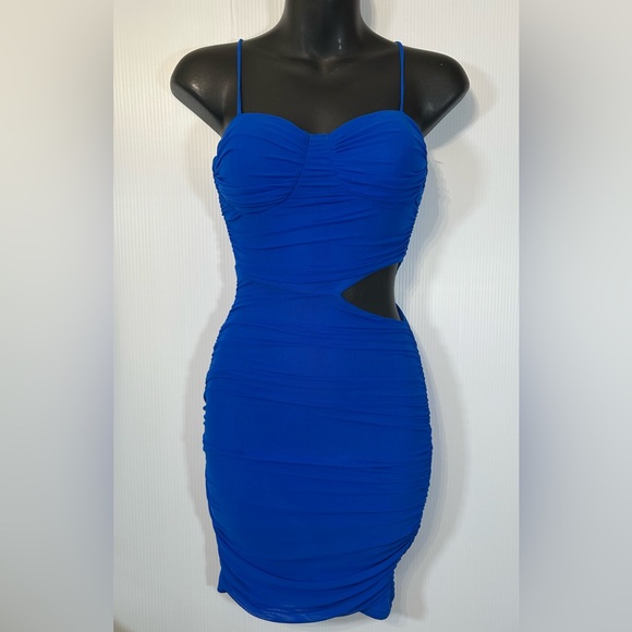 Windsor Blue Ruched Cutout Bodycon Dress Size Small - Picture 1 of 14